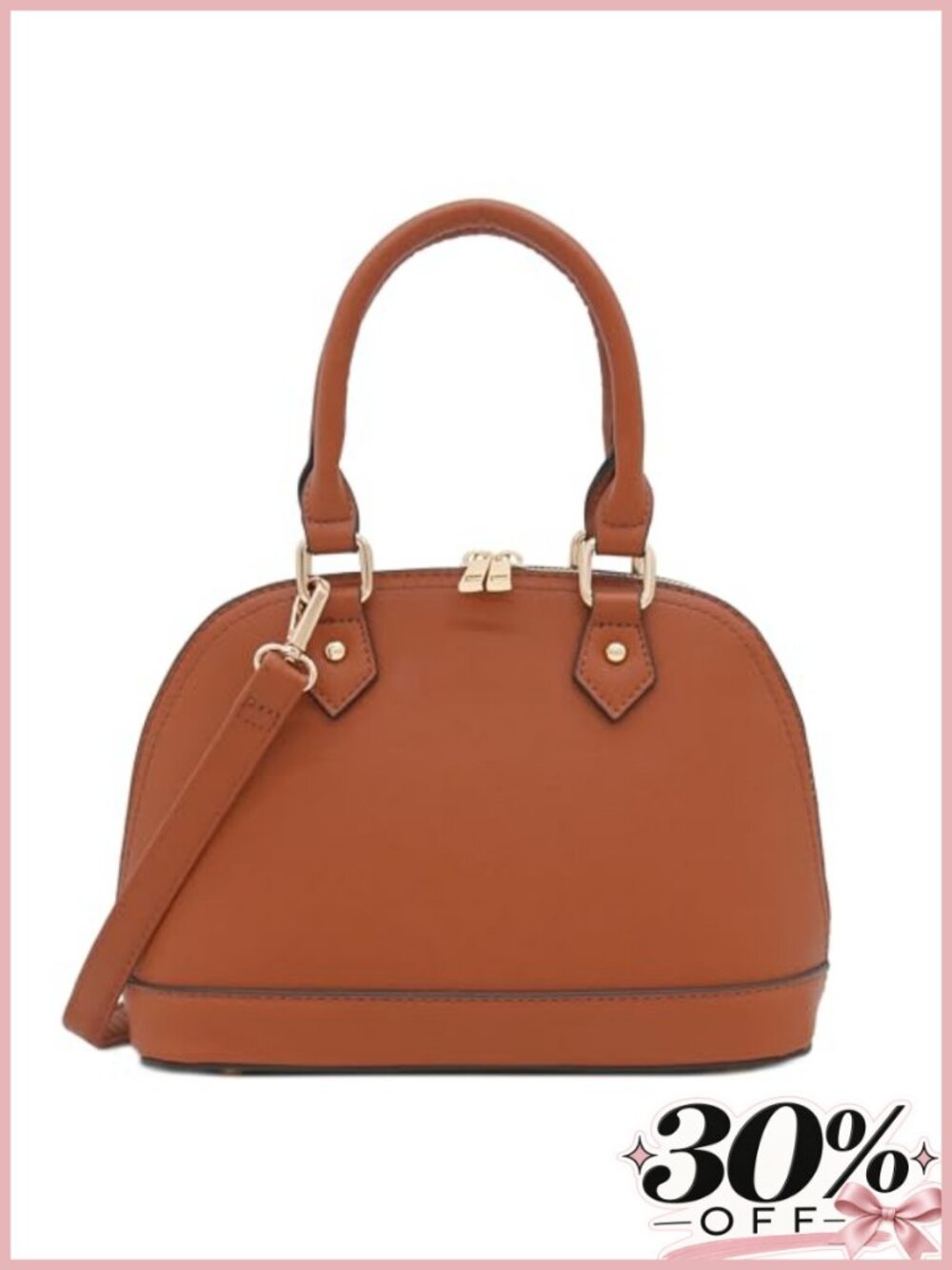 Faux Saffiano Leather Dome Satchel Crossbody Bag with Adjustable Strap